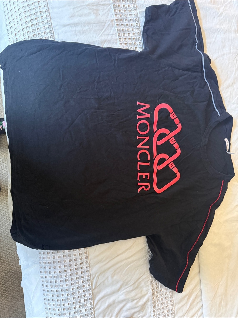 Moncler Black Short-Sleeve Tee with Pink Logo Graphic